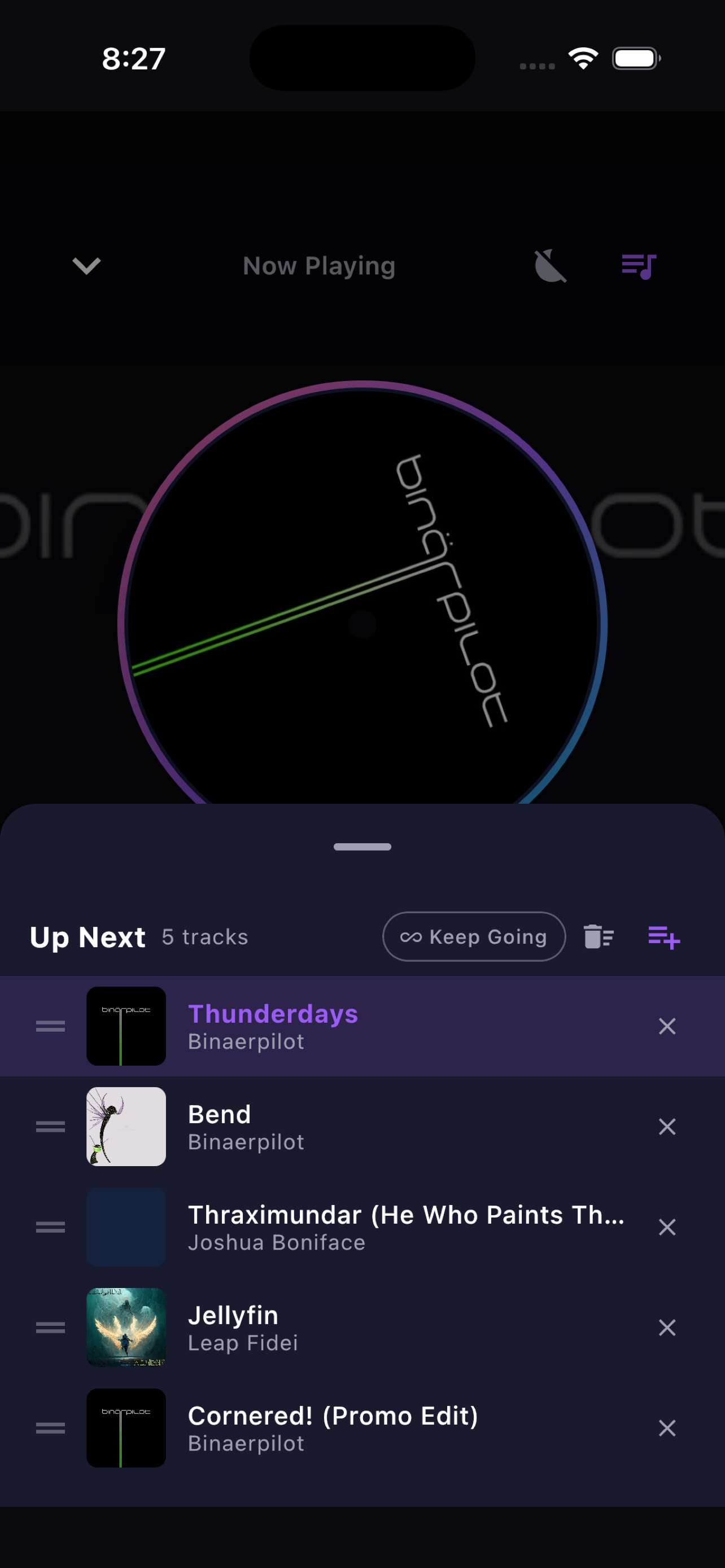 JellyWave Up Next queue on iPhone