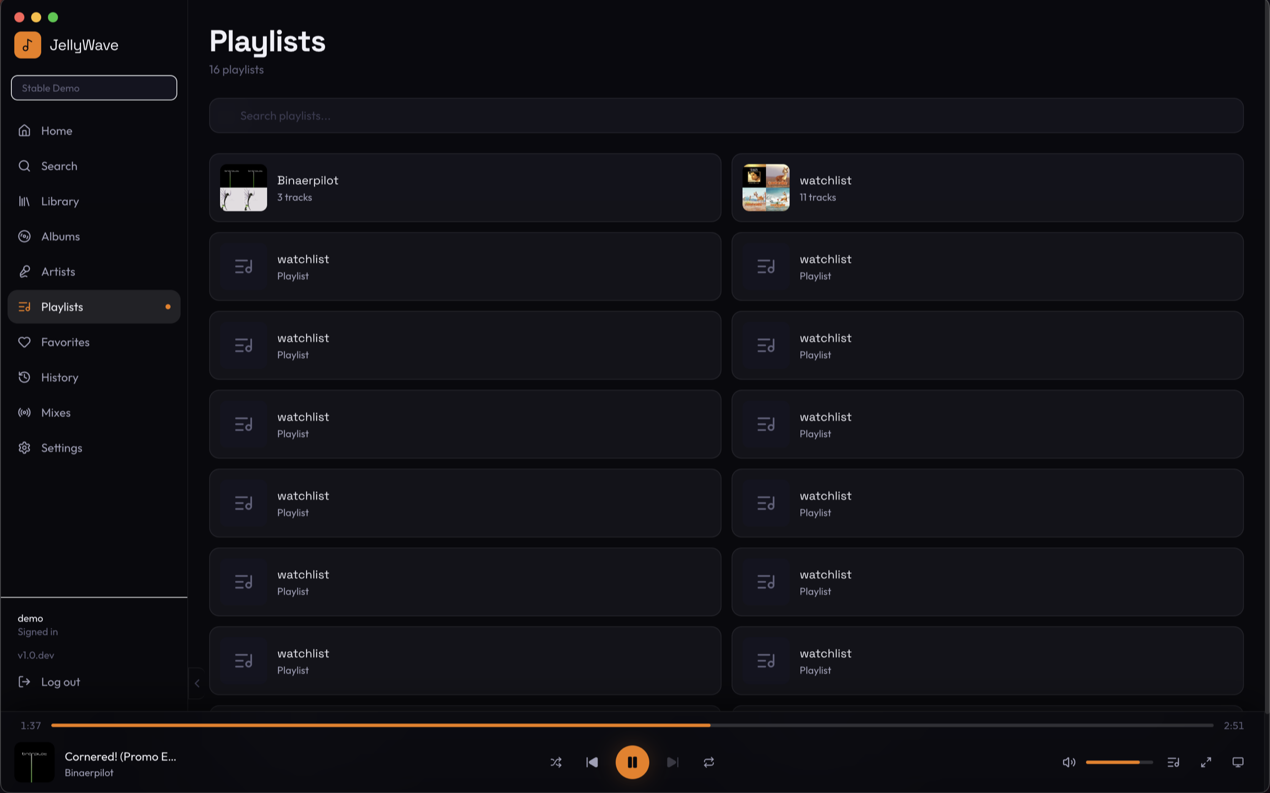 JellyWave Playlists view