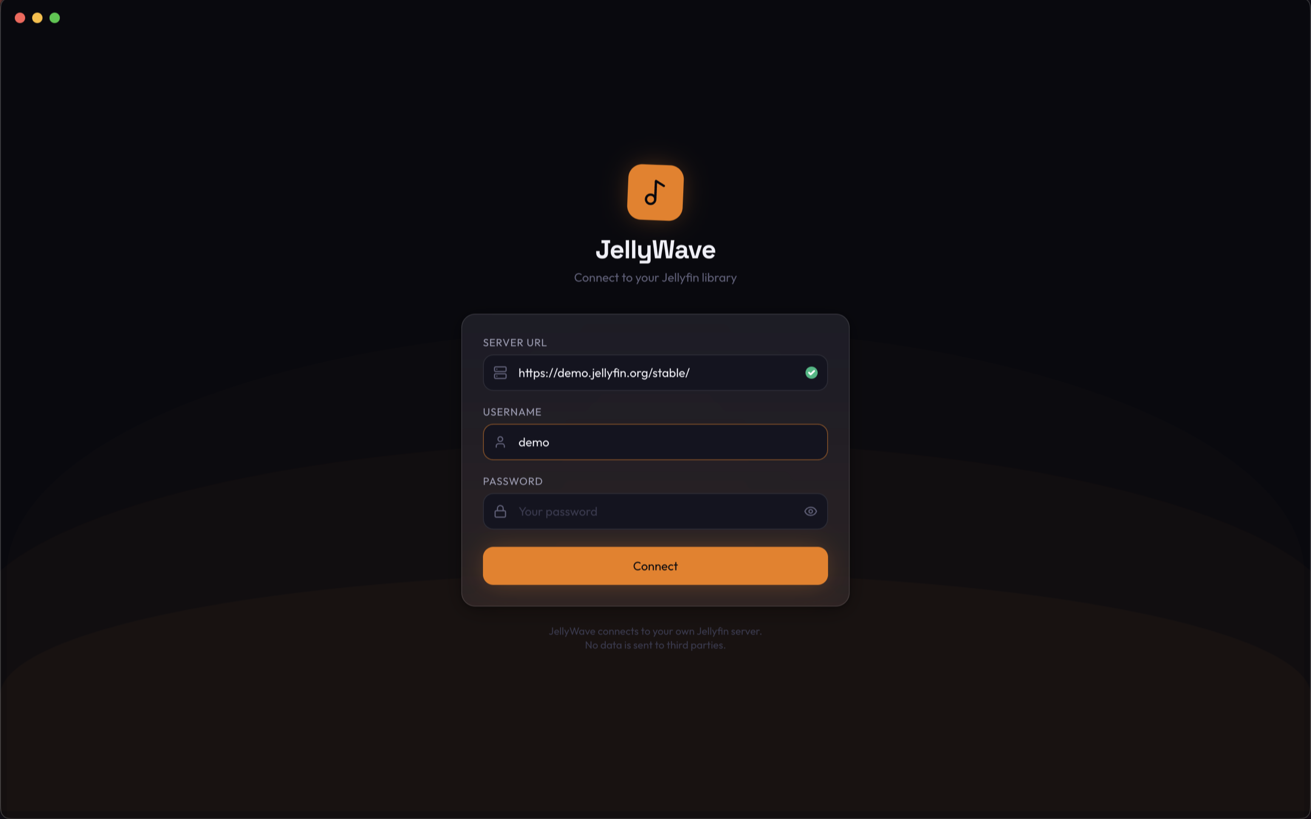 JellyWave login screen